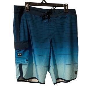 Billabong Recycler Mens Swim Surf Board Shorts 73 Stripe OG Blue Sz 34